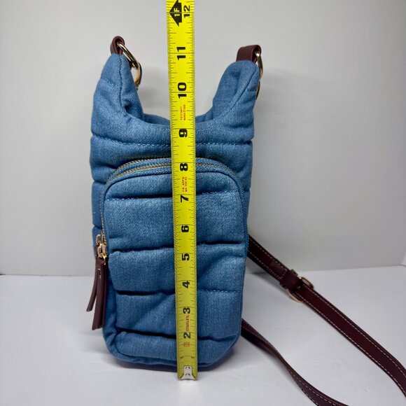 Wanderfull Denim Hydrobag with Strap, Phone and Card Holder, Blue w/brown strap - Picture 14 of 16